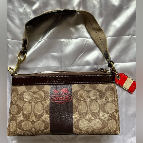 Coach Heritage Stripe Y2K Brown Signature PrintHand Bag